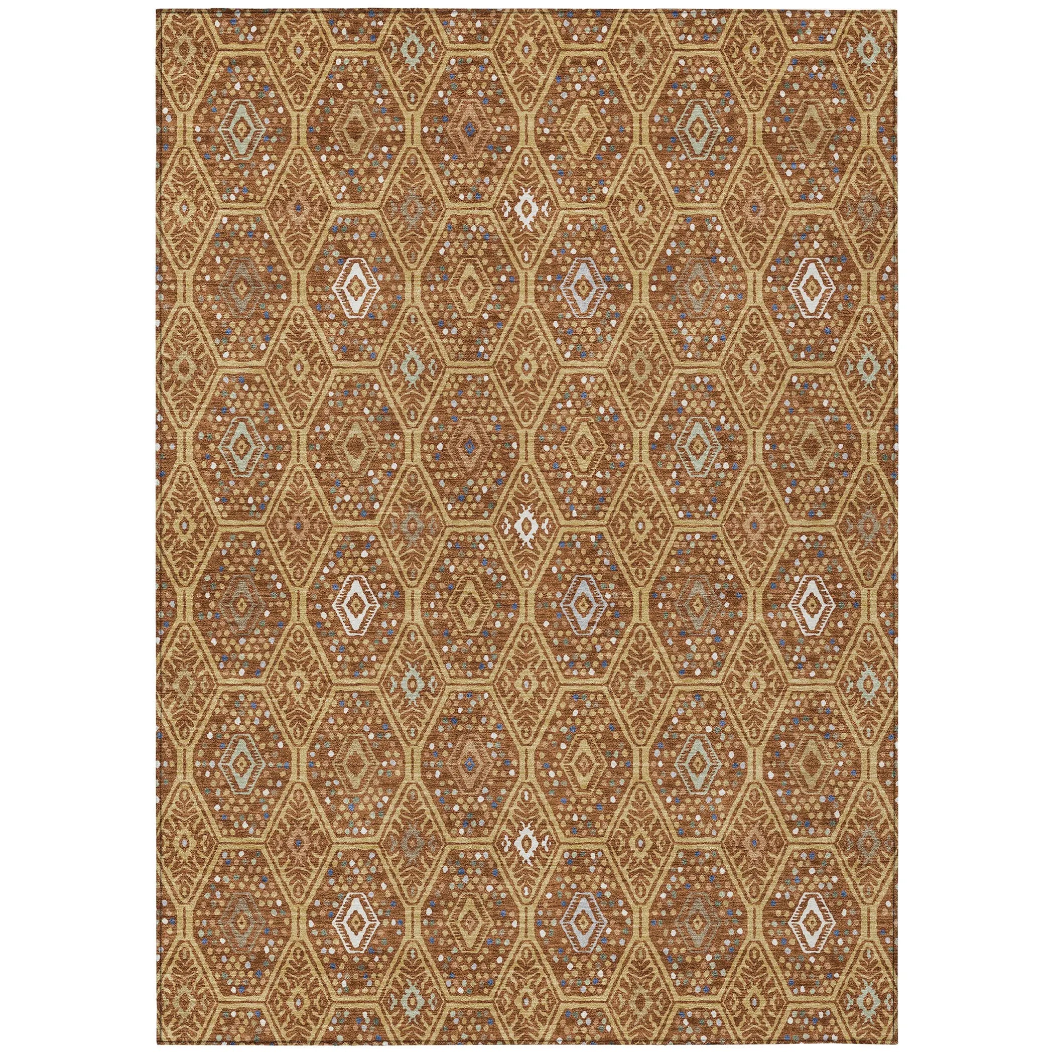 10' X 14' Gold And Orange Geometric Washable Indoor Outdoor Area Rug Homeroots Outdoor