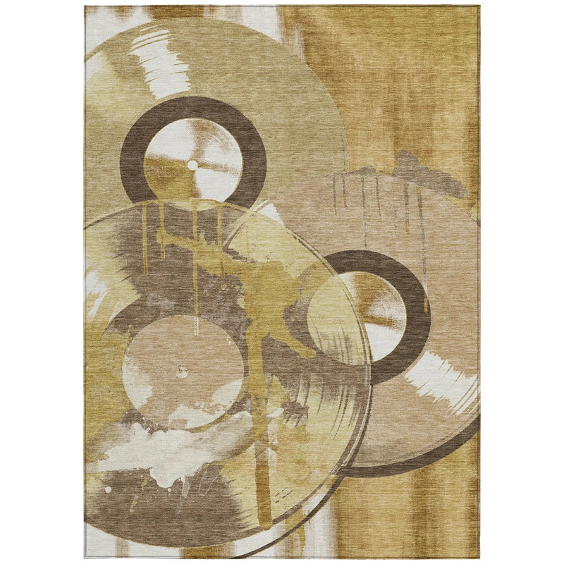 10' X 14' Gold And Saffron Geometric Washable Indoor Outdoor Area Rug Homeroots Outdoor