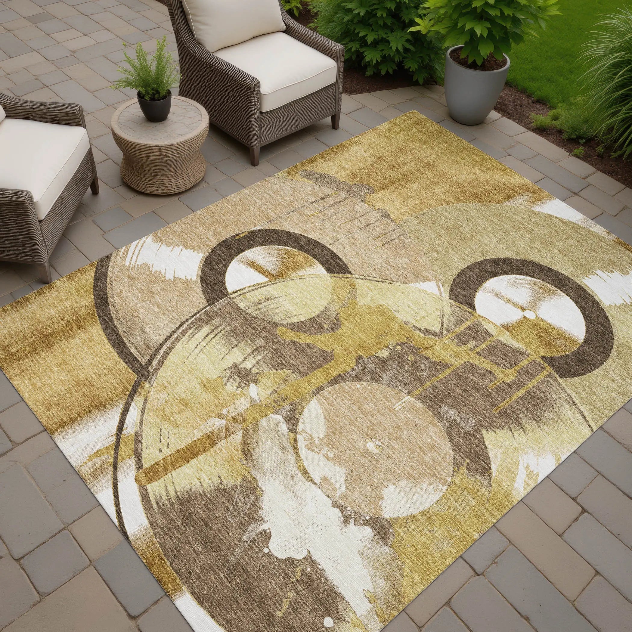 10' X 14' Gold And Saffron Geometric Washable Indoor Outdoor Area Rug Homeroots Outdoor