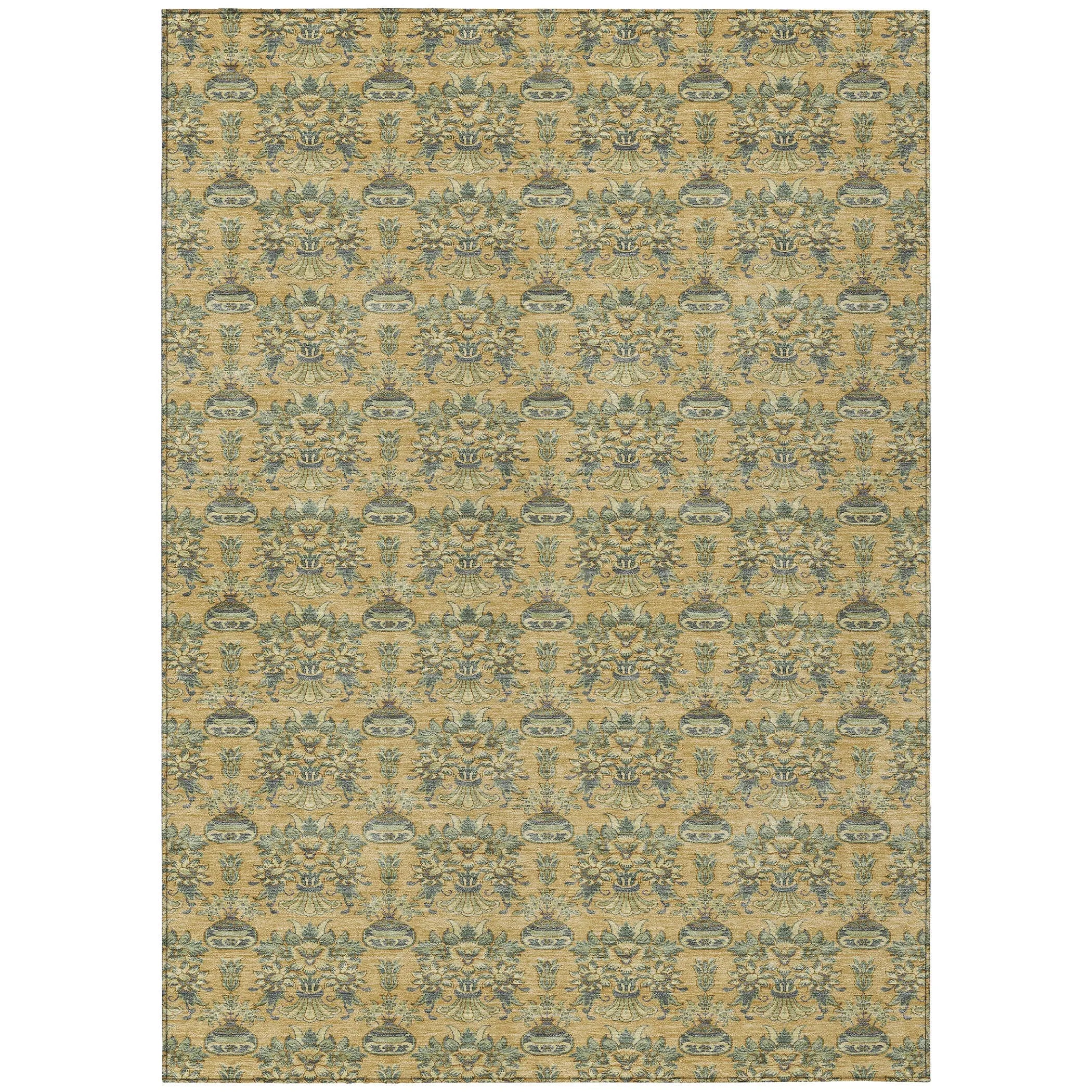 10' X 14' Gold And Silver Floral Washable Indoor Outdoor Area Rug Homeroots Outdoor