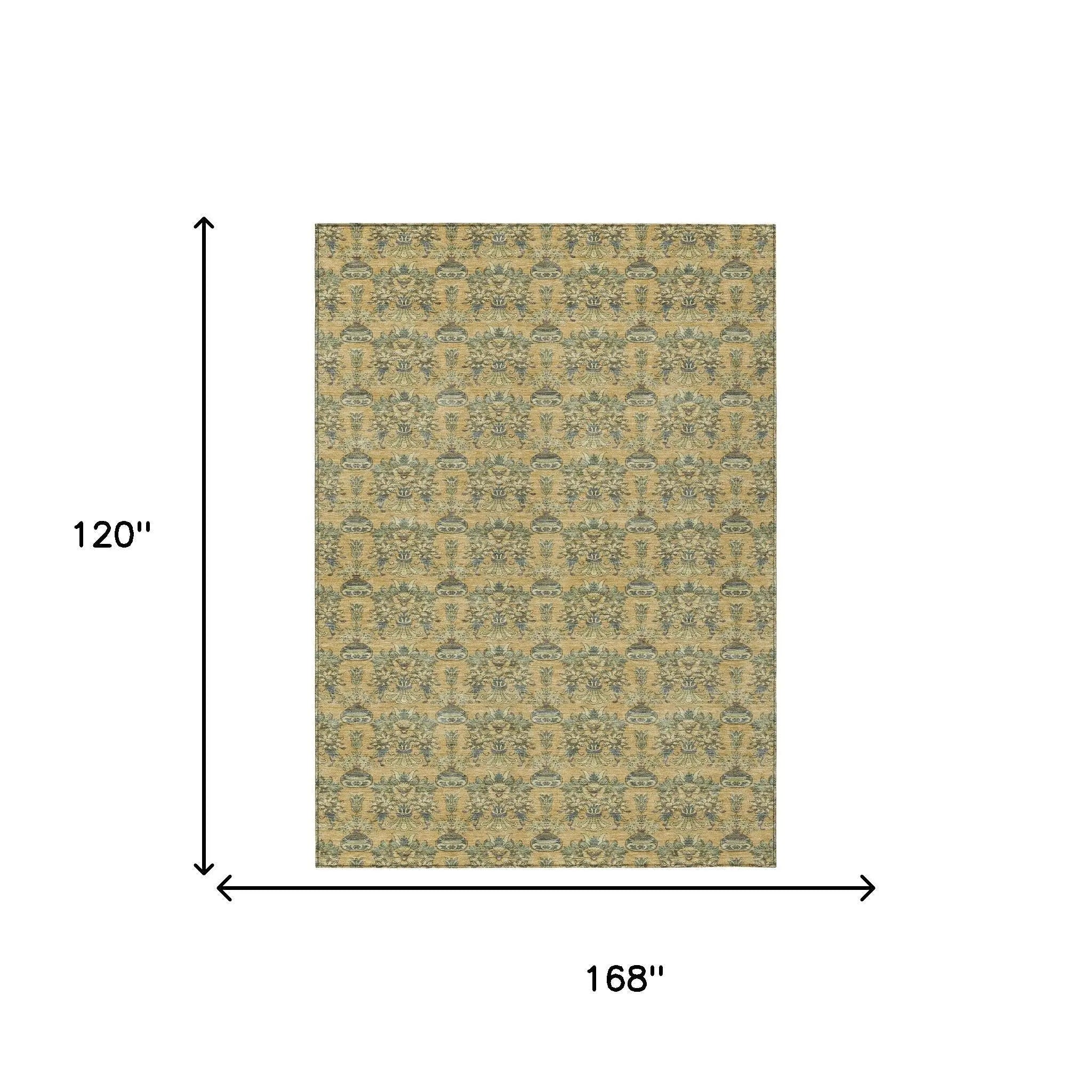 10' X 14' Gold And Silver Floral Washable Indoor Outdoor Area Rug Homeroots Outdoor