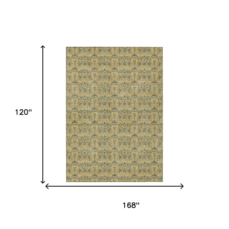 10' X 14' Gold And Silver Floral Washable Indoor Outdoor Area Rug Homeroots Outdoor