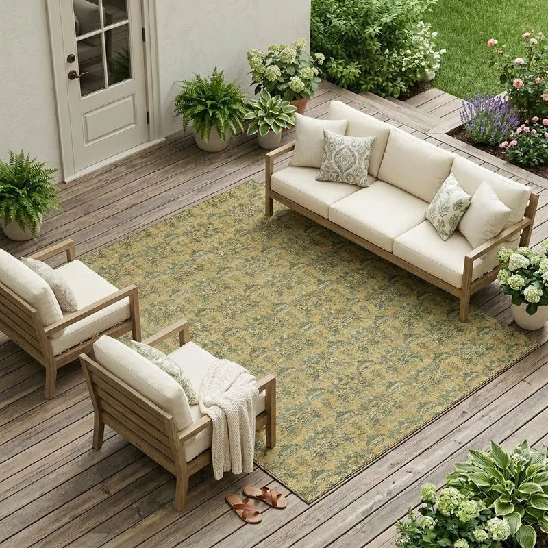 10' X 14' Gold And Silver Floral Washable Indoor Outdoor Area Rug Homeroots Outdoor