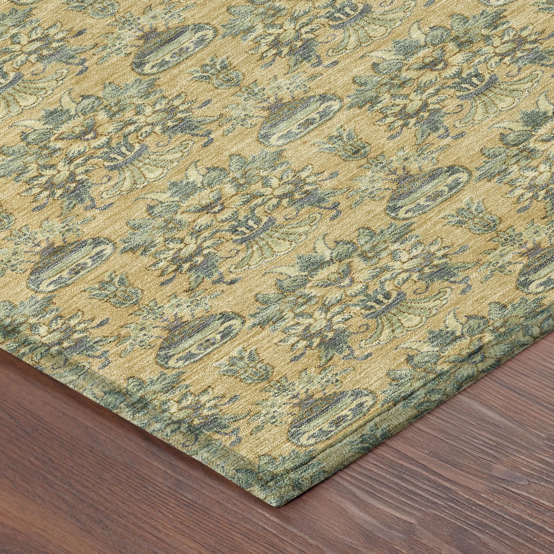 10' X 14' Gold And Silver Floral Washable Indoor Outdoor Area Rug Homeroots Outdoor