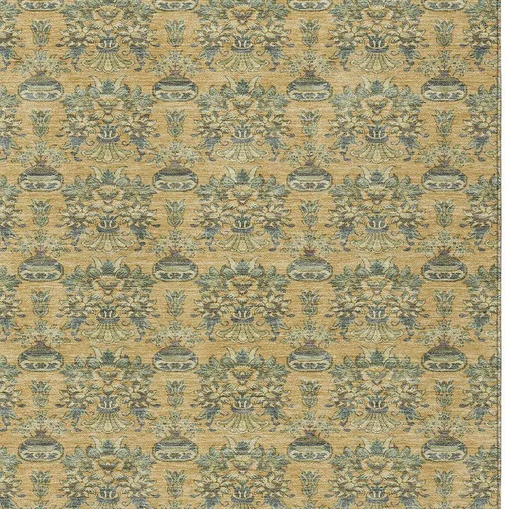 10' X 14' Gold And Silver Floral Washable Indoor Outdoor Area Rug Homeroots Outdoor