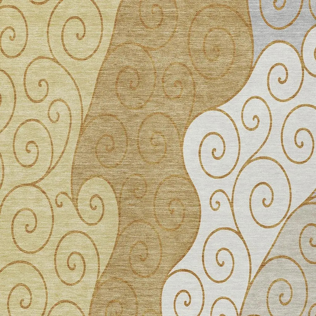 10' X 14' Gold And Wheat Abstract Washable Indoor Outdoor Area Rug Homeroots Outdoor