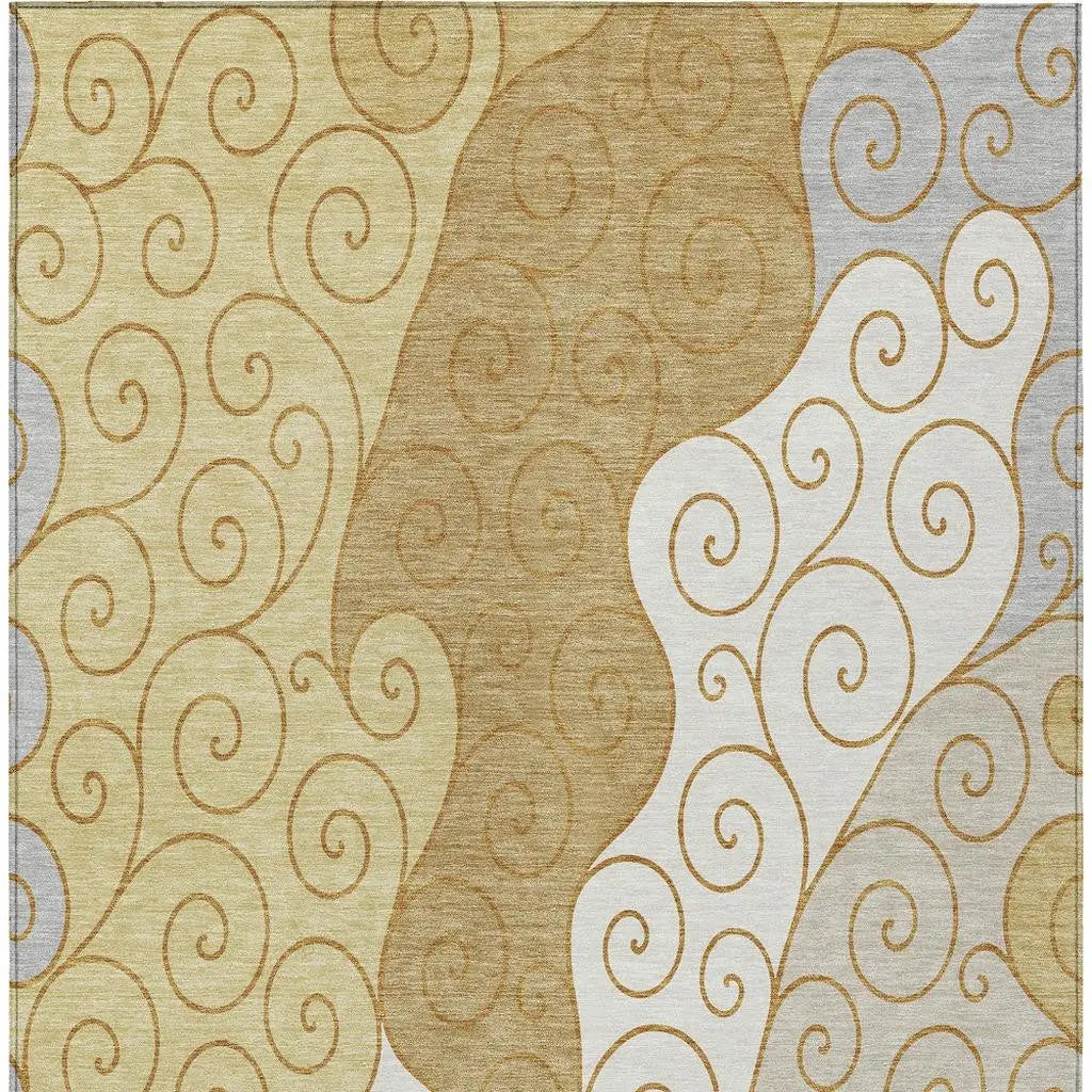 10' X 14' Gold And Wheat Abstract Washable Indoor Outdoor Area Rug Homeroots Outdoor