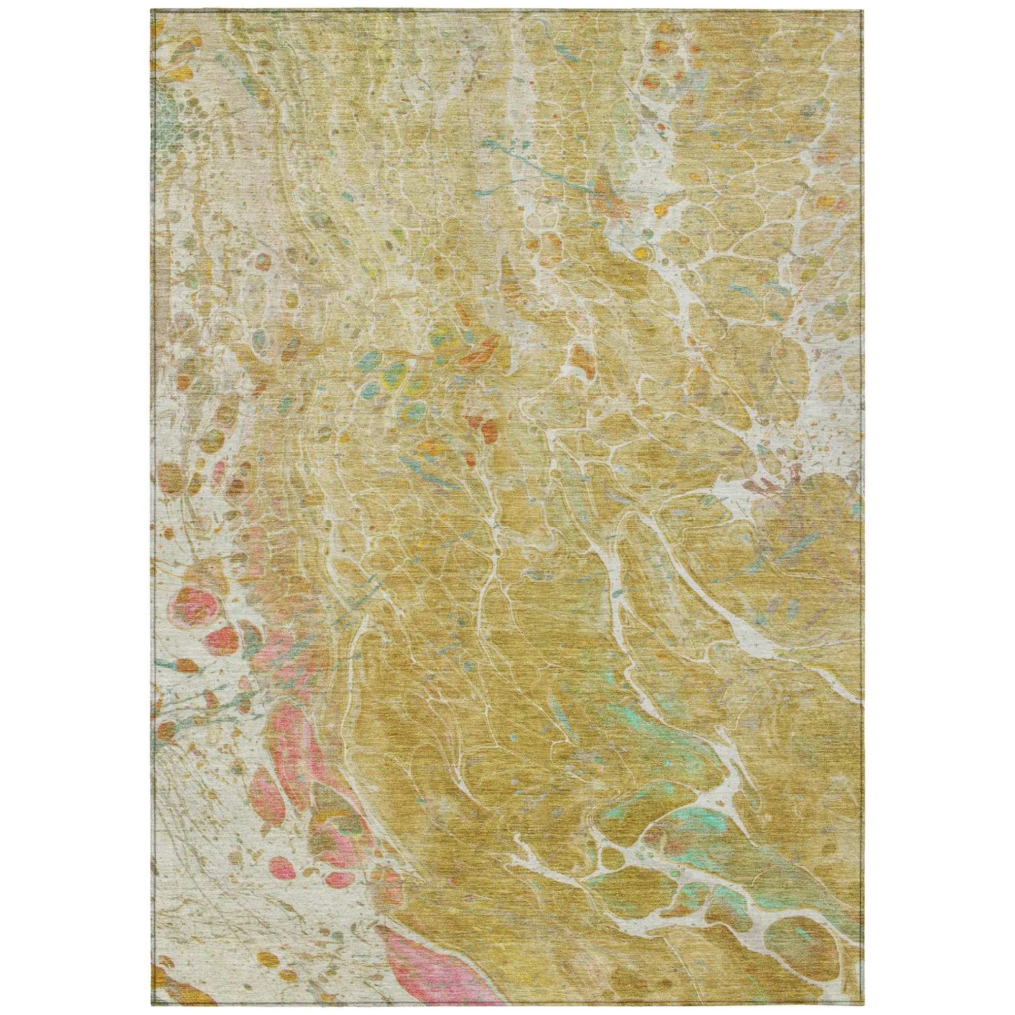 10' X 14' Gold And Wheat Abstract Washable Indoor Outdoor Area Rug Homeroots Outdoor