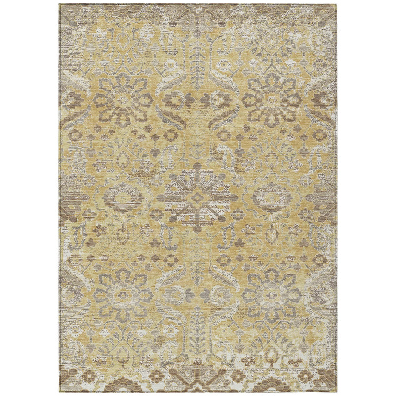 10' X 14' Gold And Wheat Damask Washable Indoor Outdoor Area Rug Homeroots Outdoor