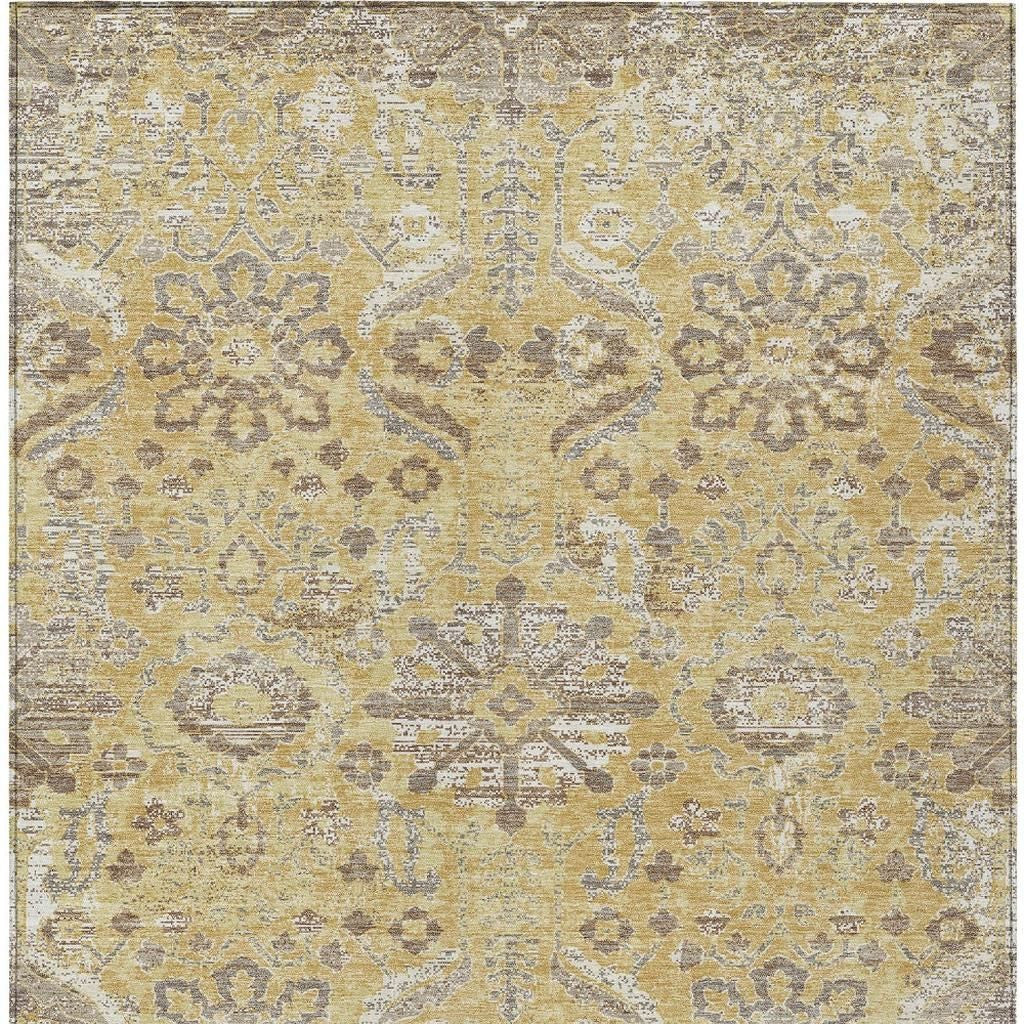 10' X 14' Gold And Wheat Damask Washable Indoor Outdoor Area Rug Homeroots Outdoor