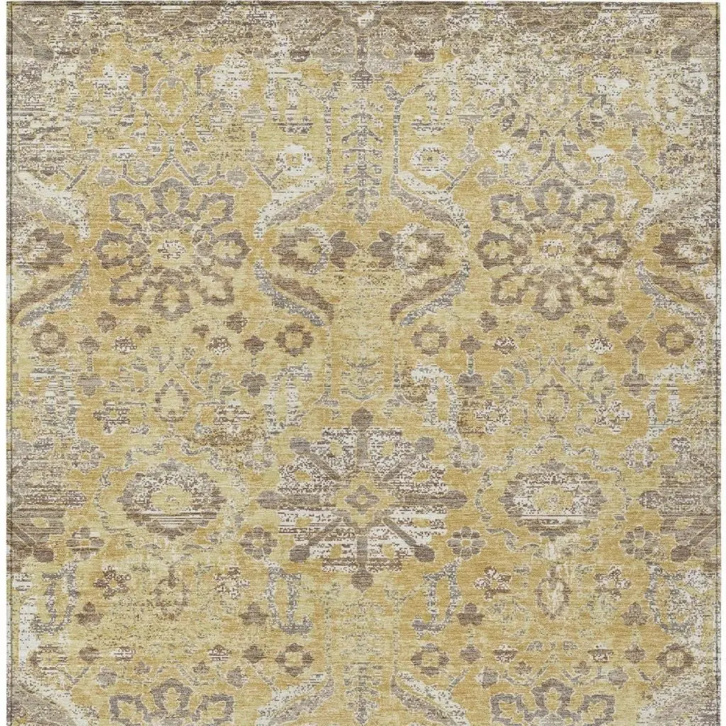10' X 14' Gold And Wheat Damask Washable Indoor Outdoor Area Rug Homeroots Outdoor