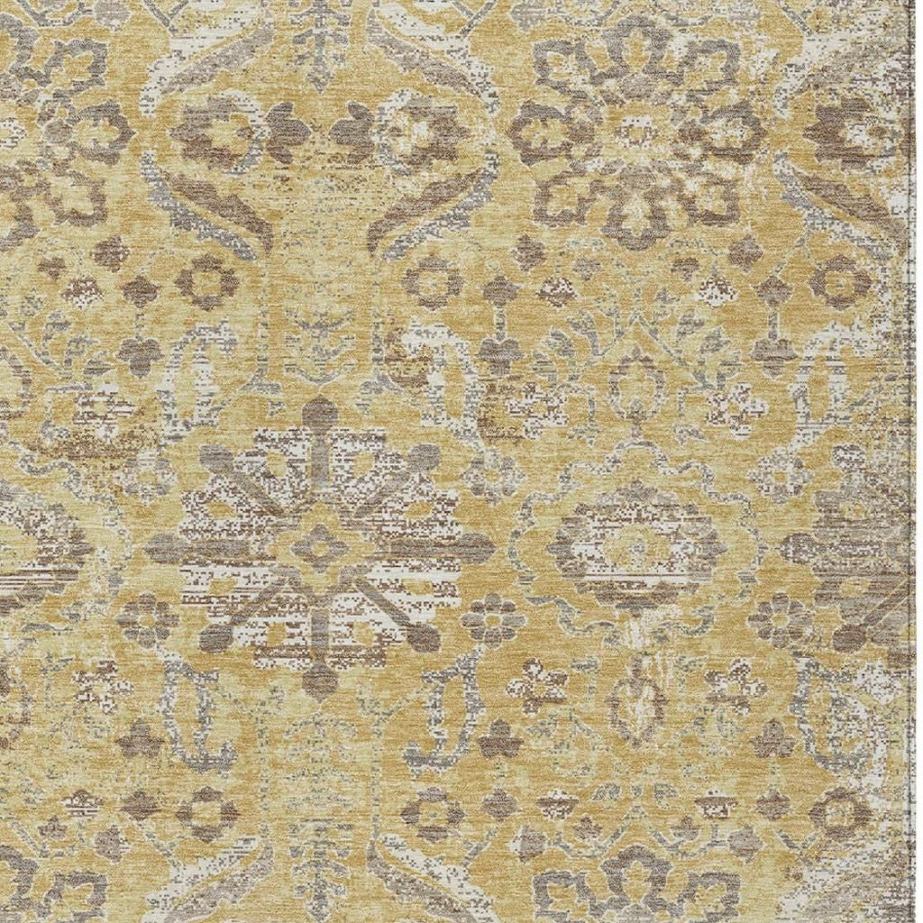 10' X 14' Gold And Wheat Damask Washable Indoor Outdoor Area Rug Homeroots Outdoor