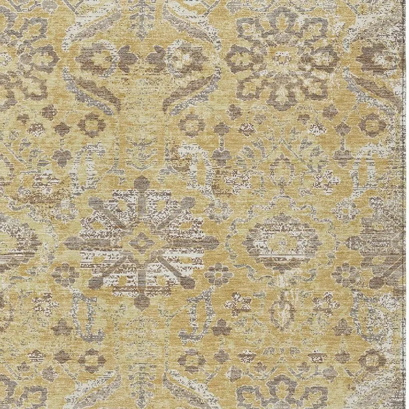 10' X 14' Gold And Wheat Damask Washable Indoor Outdoor Area Rug Homeroots Outdoor