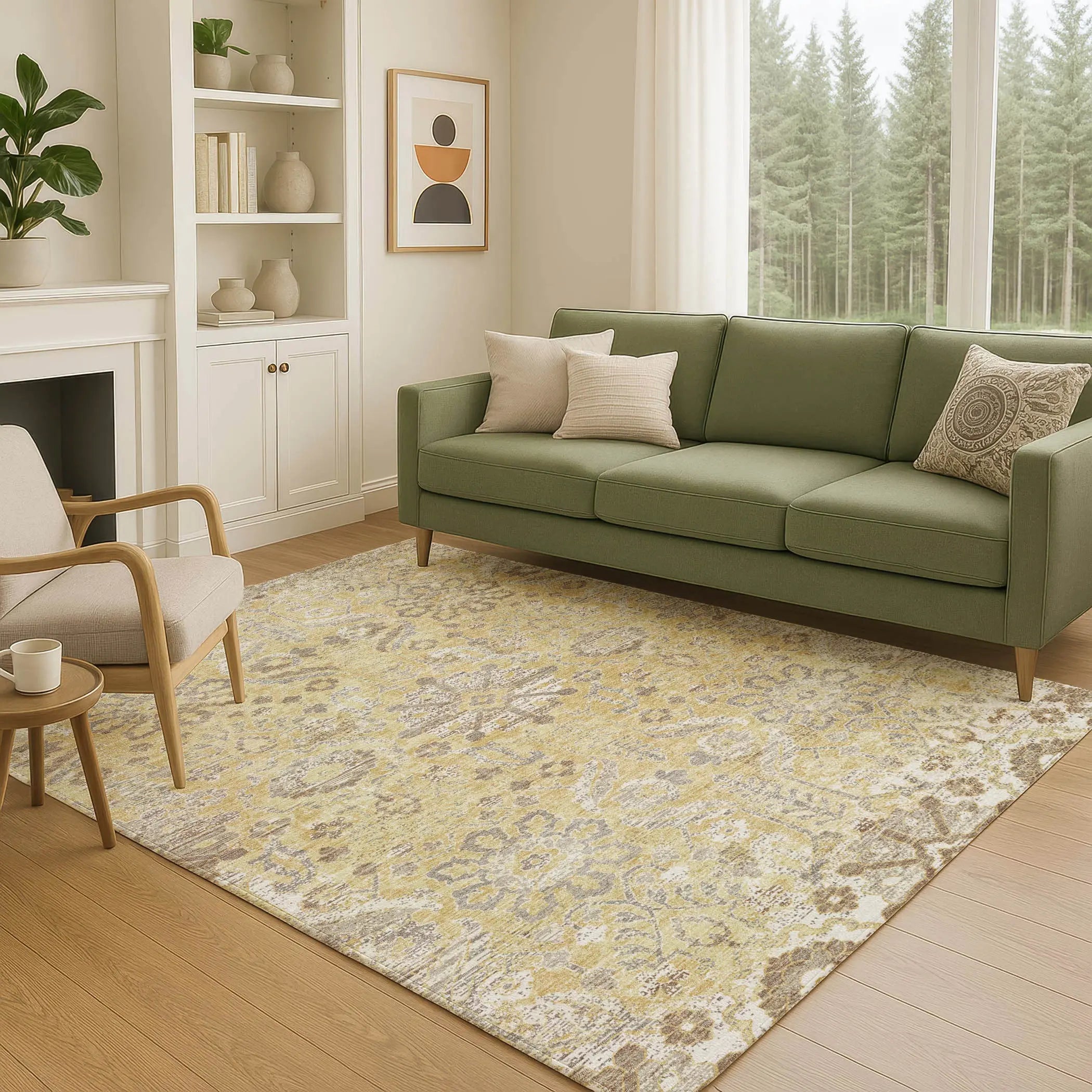 10' X 14' Gold And Wheat Damask Washable Indoor Outdoor Area Rug Homeroots Outdoor