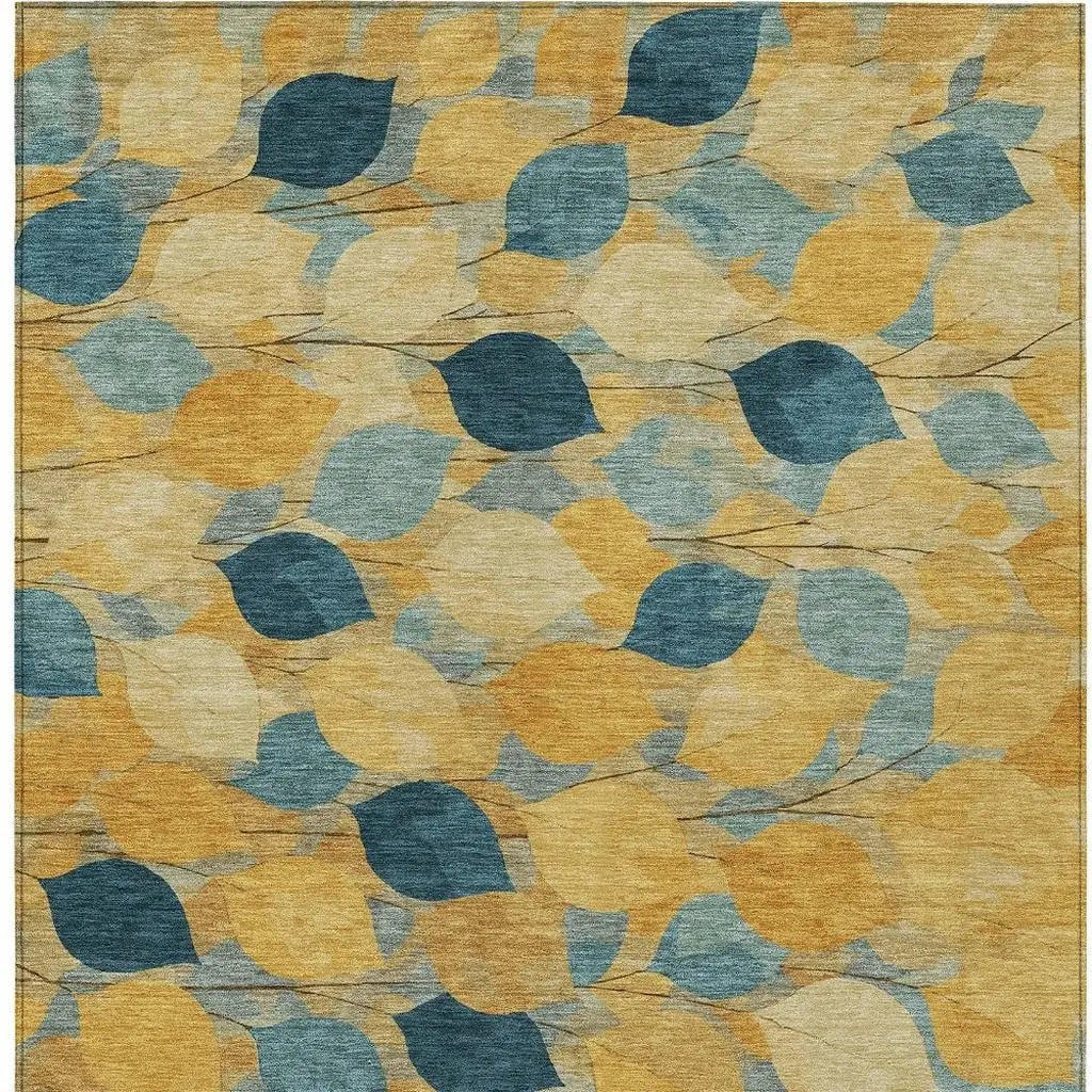 10' X 14' Gold And Wheat Floral Washable Indoor Outdoor Area Rug Homeroots Outdoor
