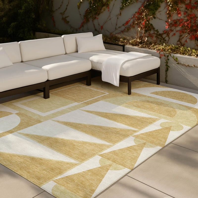 10' X 14' Gold And Wheat Geometric Washable Indoor Outdoor Area Rug Homeroots Outdoor