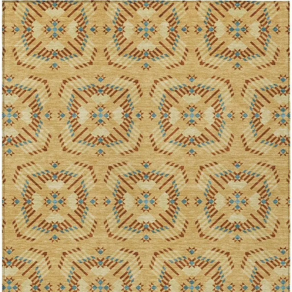 10' X 14' Gold And Wheat Geometric Washable Indoor Outdoor Area Rug Homeroots Outdoor