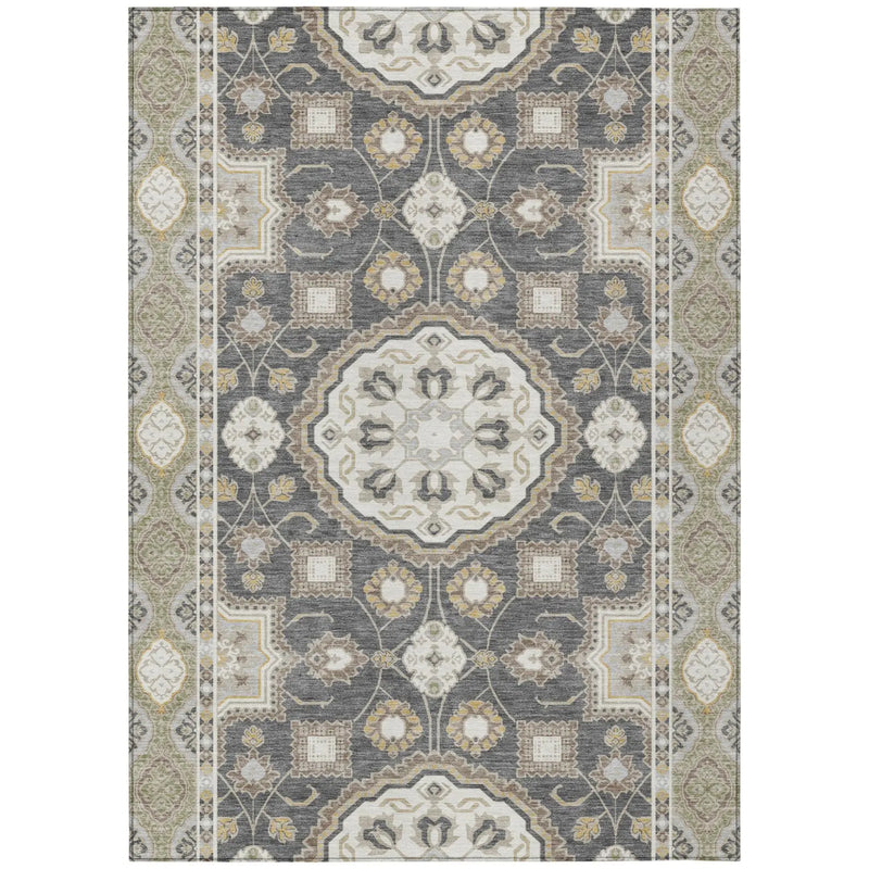 10' X 14' Graphite And Gray Floral Medallion Washable Indoor Outdoor Area Rug Homeroots Outdoor