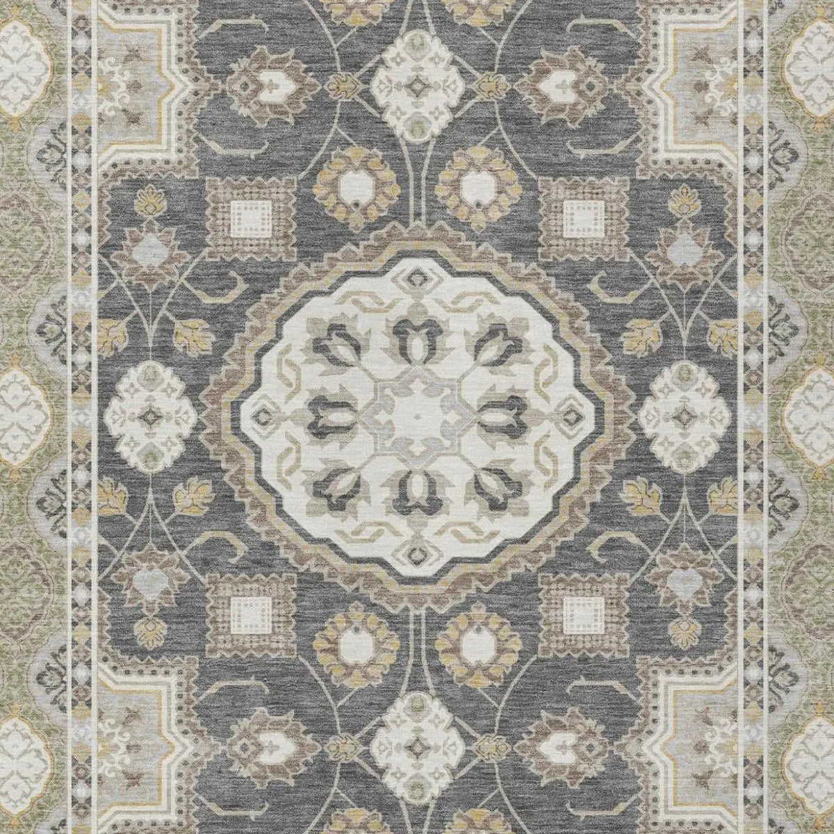 10' X 14' Graphite And Gray Floral Medallion Washable Indoor Outdoor Area Rug Homeroots Outdoor
