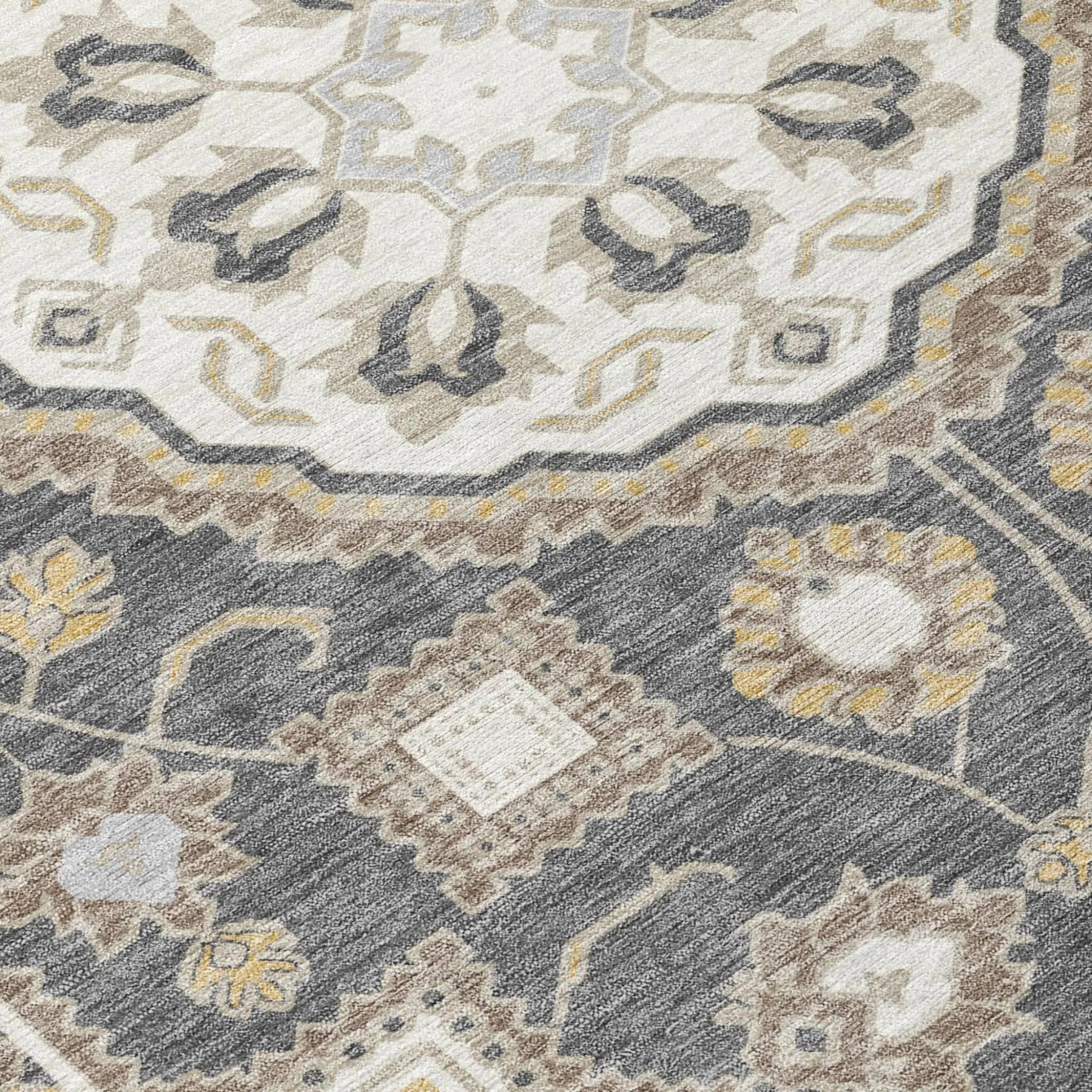 10' X 14' Graphite And Gray Floral Medallion Washable Indoor Outdoor Area Rug Homeroots Outdoor