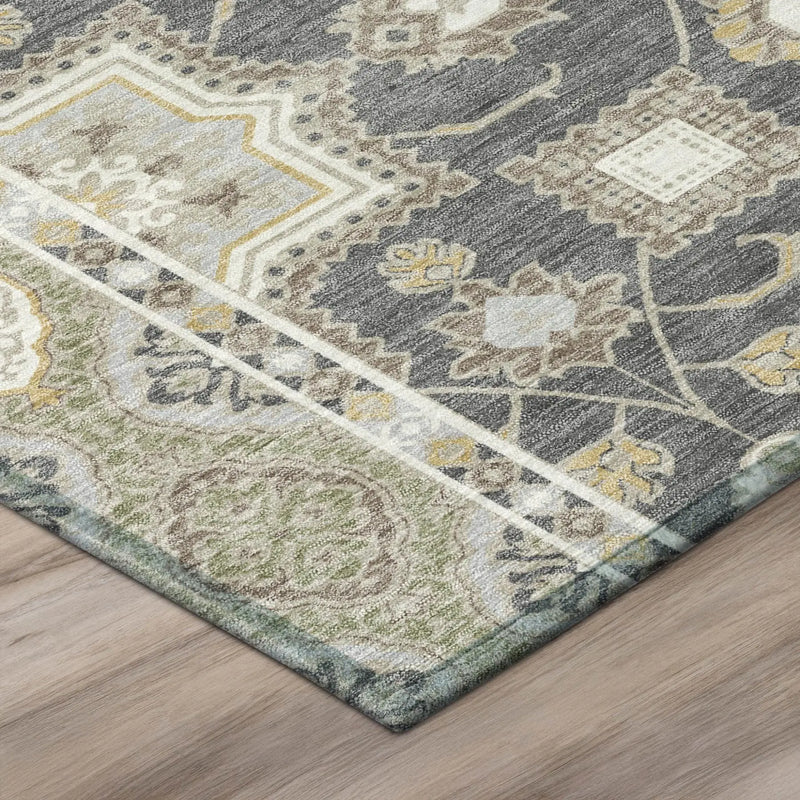 10' X 14' Graphite And Gray Floral Medallion Washable Indoor Outdoor Area Rug Homeroots Outdoor