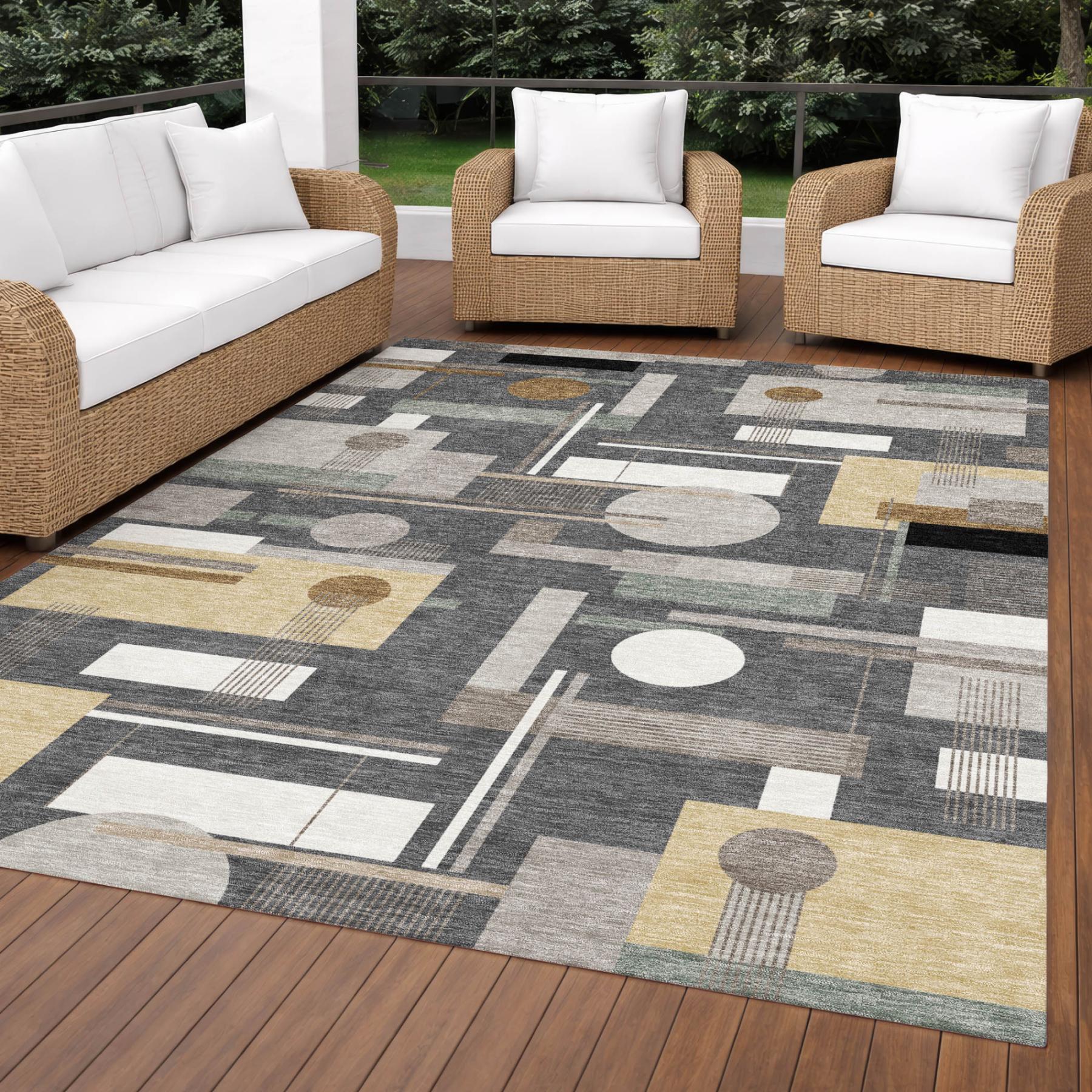 10' X 14' Graphite And Gray Geometric Washable Indoor Outdoor Area Rug Homeroots Outdoor