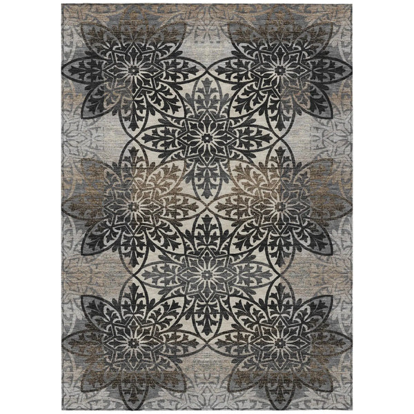 10' X 14' Graphite And Gray Oriental Washable Indoor Outdoor Area Rug Homeroots Outdoor