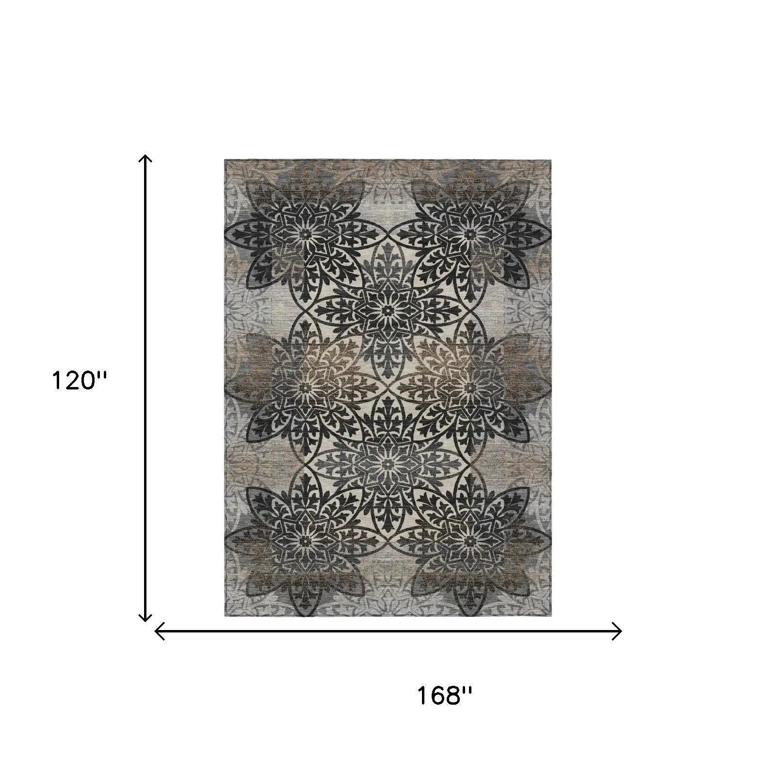 10' X 14' Graphite And Gray Oriental Washable Indoor Outdoor Area Rug Homeroots Outdoor