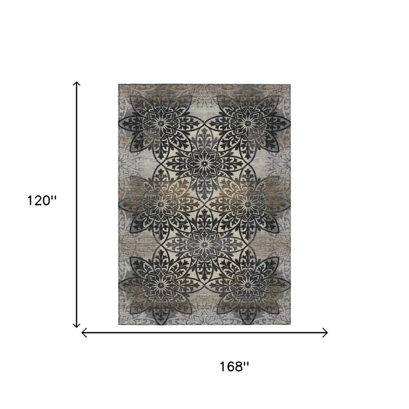 10' X 14' Graphite And Gray Oriental Washable Indoor Outdoor Area Rug Homeroots Outdoor