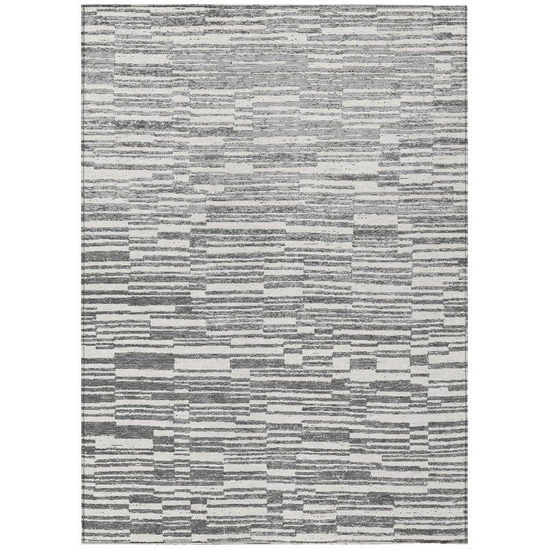 10' X 14' Graphite And Gray Striped Washable Indoor Outdoor Area Rug Homeroots Outdoor