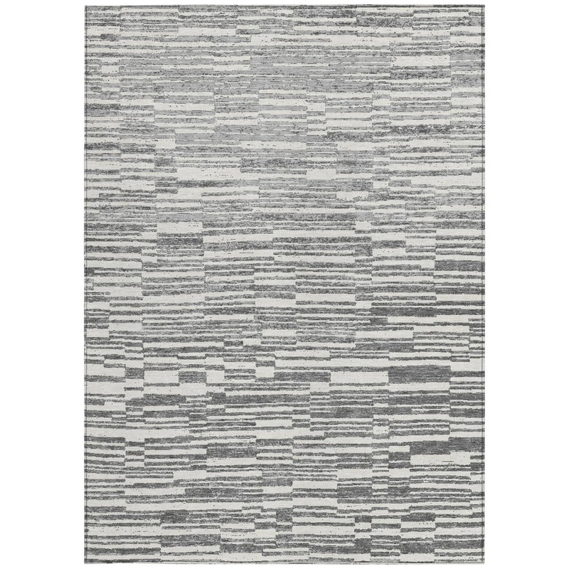 10' X 14' Graphite And Gray Striped Washable Indoor Outdoor Area Rug Homeroots Outdoor