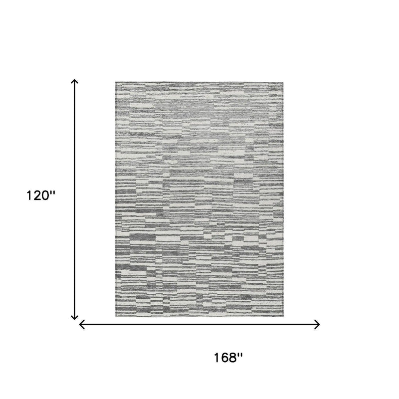 10' X 14' Graphite And Gray Striped Washable Indoor Outdoor Area Rug Homeroots Outdoor