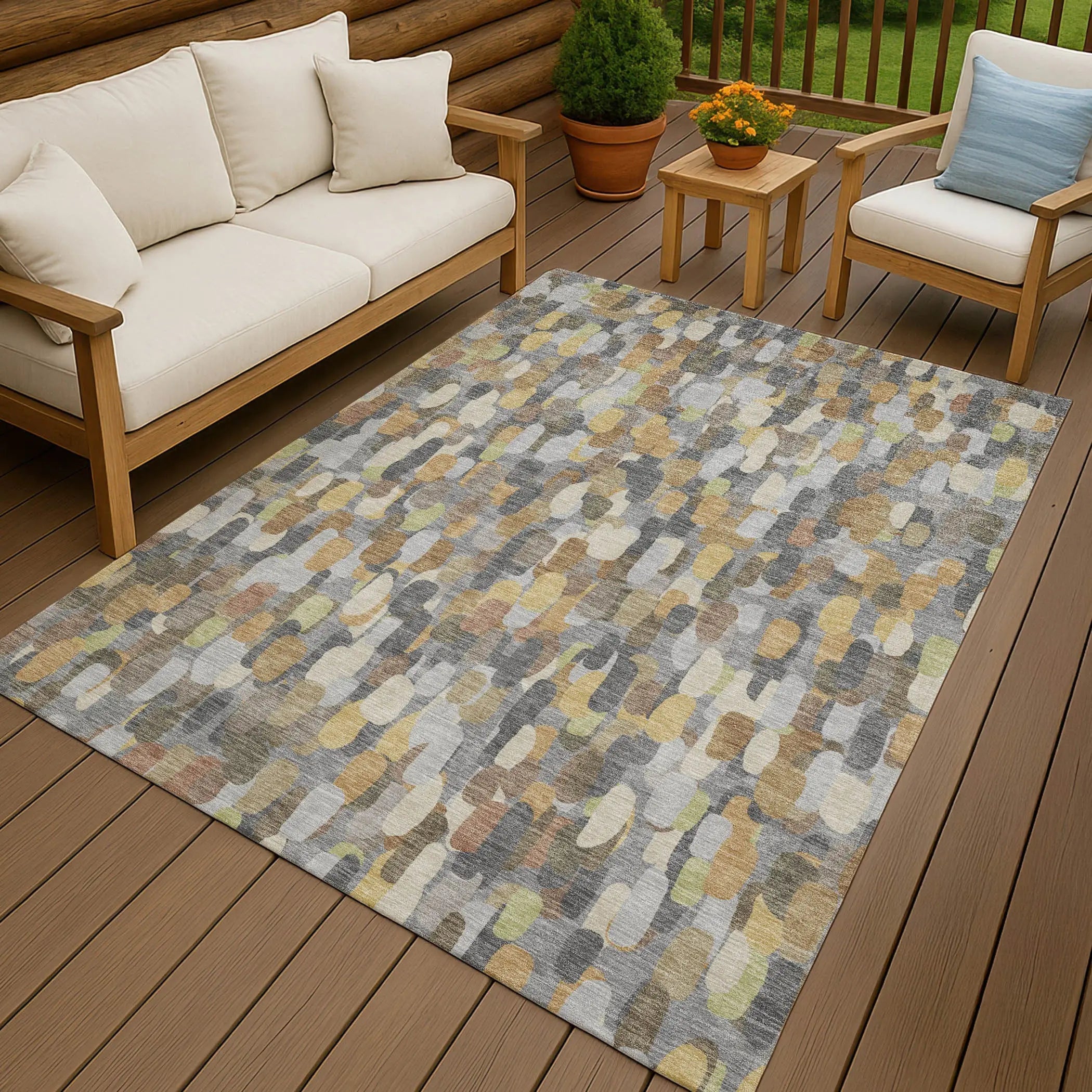 10' X 14' Gray And Beige Abstract Washable Indoor Outdoor Area Rug Homeroots Outdoor