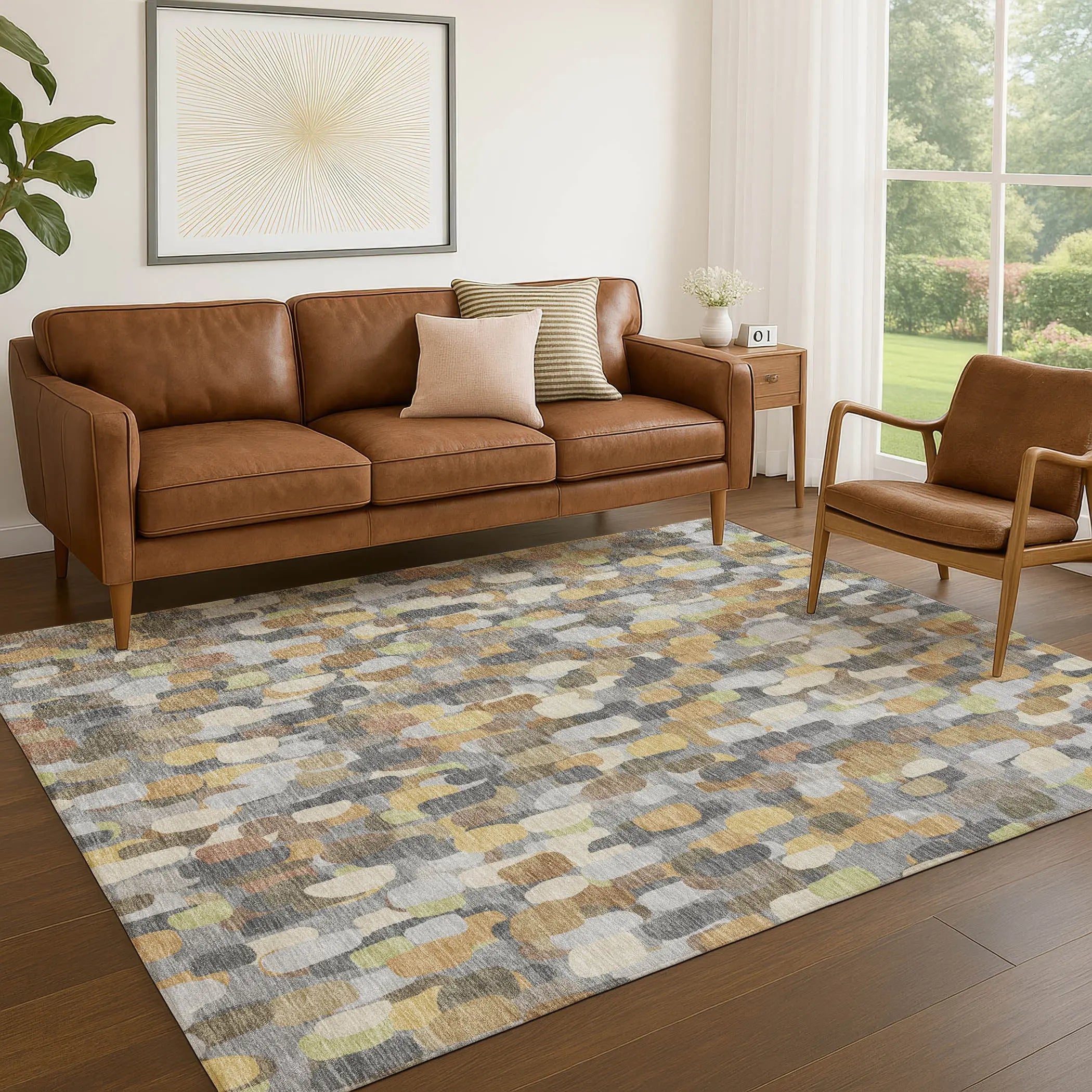 10' X 14' Gray And Beige Abstract Washable Indoor Outdoor Area Rug Homeroots Outdoor