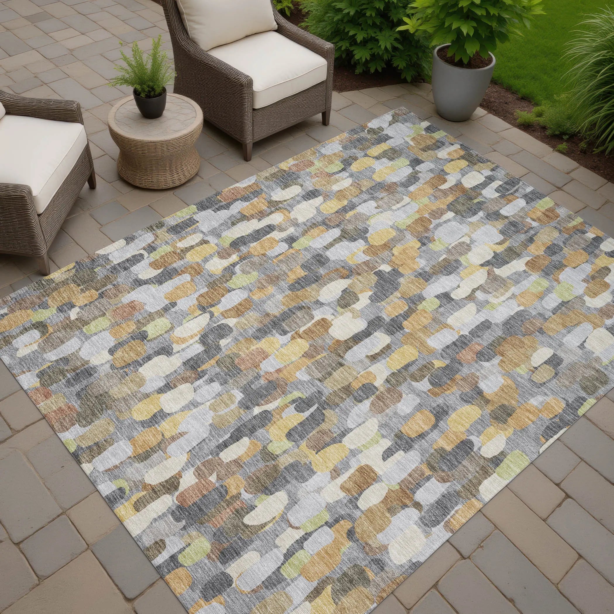 10' X 14' Gray And Beige Abstract Washable Indoor Outdoor Area Rug Homeroots Outdoor