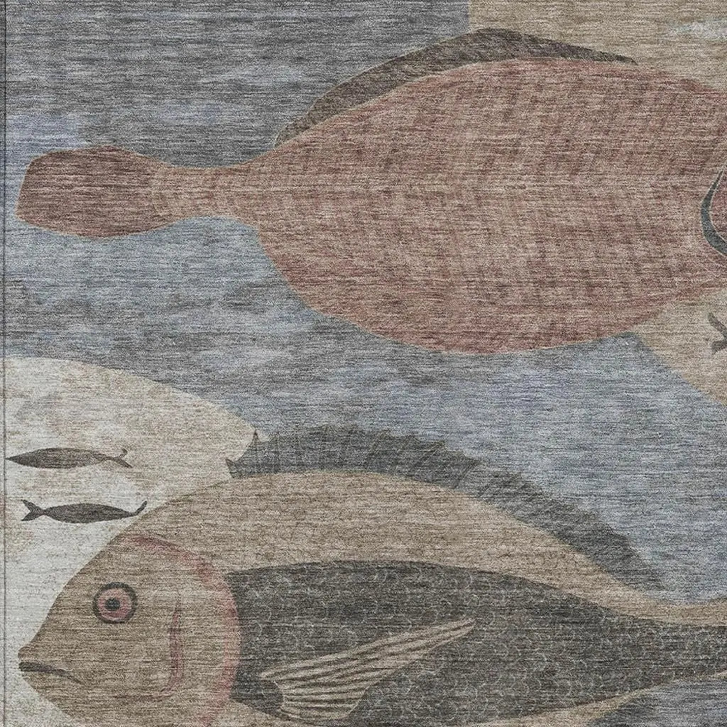 10' X 14' Gray And Beige Tropical Fish Washable Indoor Outdoor Area Rug Homeroots Outdoor