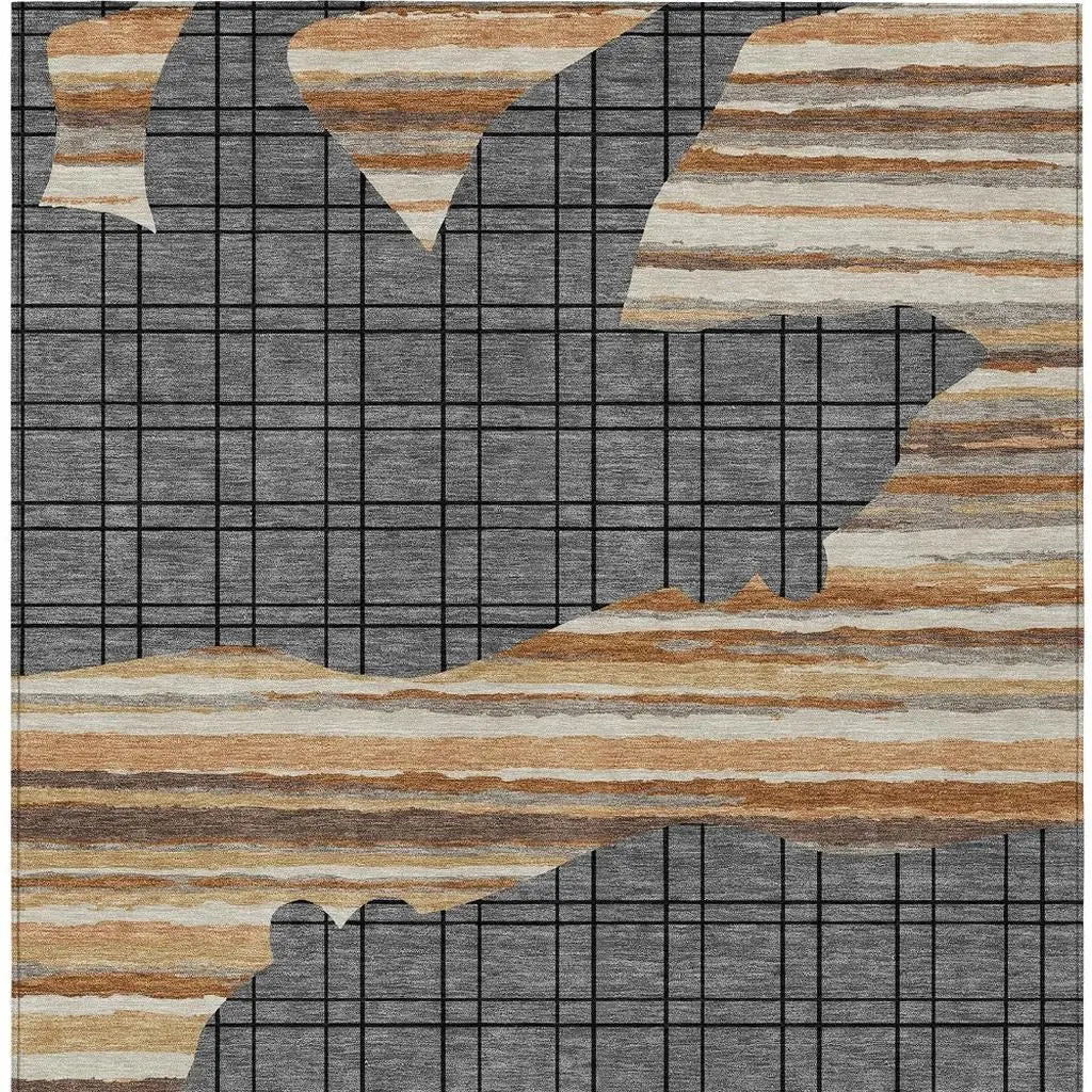 10' X 14' Gray And Brown Abstract Washable Indoor Outdoor Area Rug Homeroots Outdoor