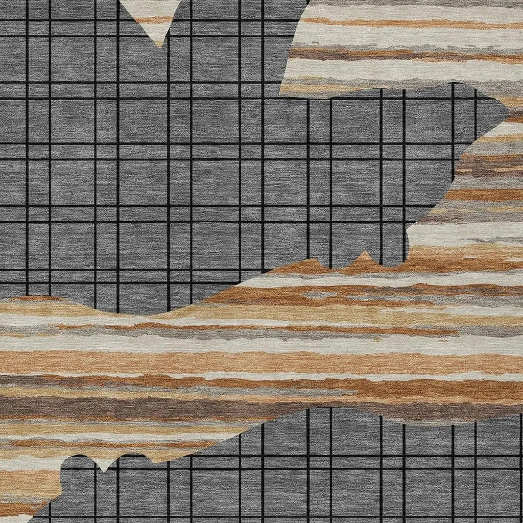 10' X 14' Gray And Brown Abstract Washable Indoor Outdoor Area Rug Homeroots Outdoor