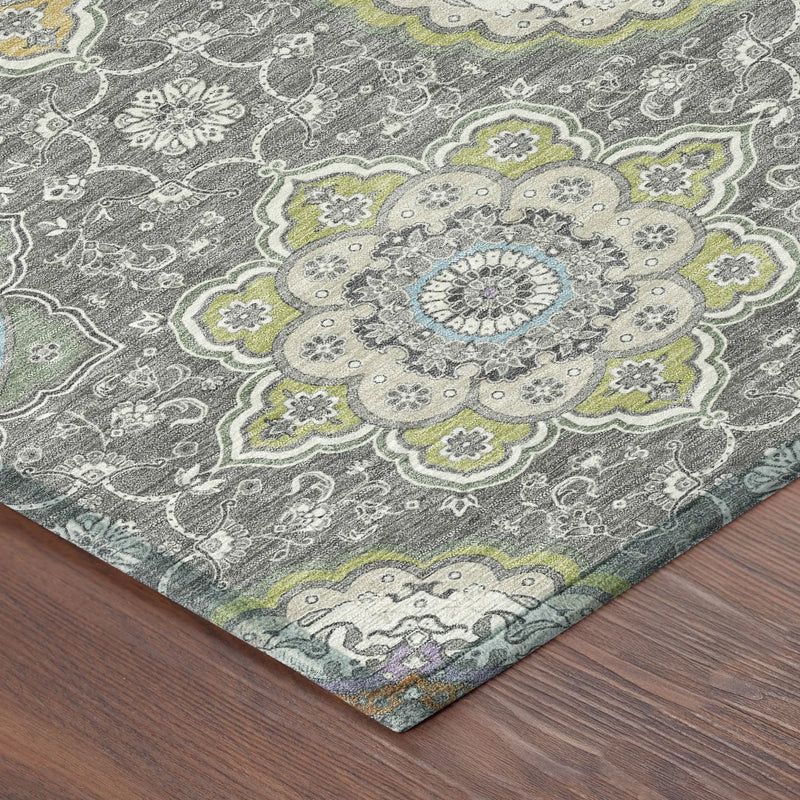 10' X 14' Gray And Brown Floral Medallion Washable Indoor Outdoor Area Rug Homeroots Outdoor