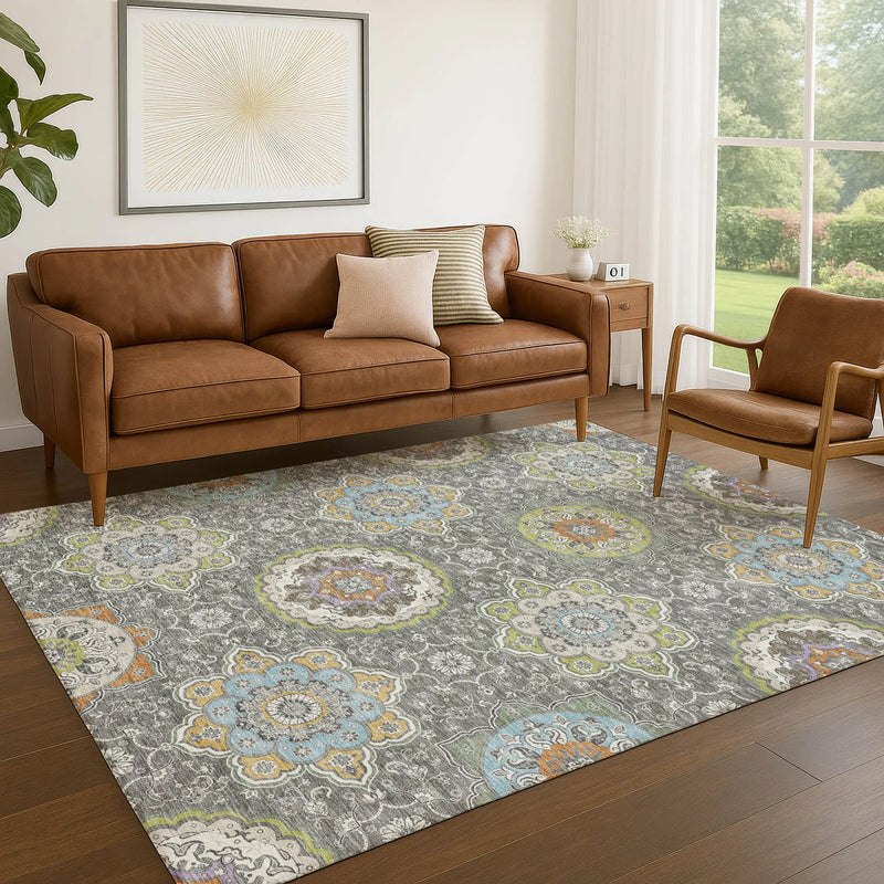 10' X 14' Gray And Brown Floral Medallion Washable Indoor Outdoor Area Rug Homeroots Outdoor