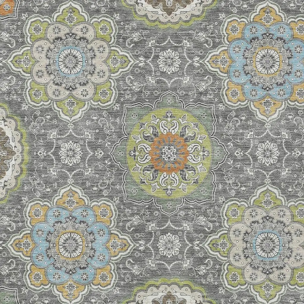10' X 14' Gray And Brown Floral Medallion Washable Indoor Outdoor Area Rug Homeroots Outdoor