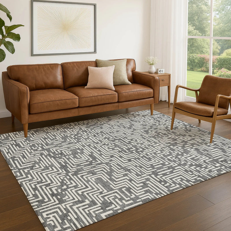 10' X 14' Gray And Brown Geometric Washable Indoor Outdoor Area Rug Homeroots Outdoor