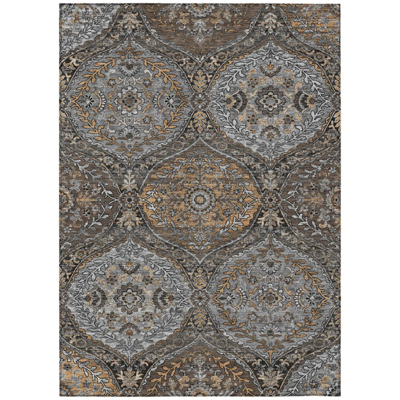 10' X 14' Gray And Brown Ogee Washable Indoor Outdoor Area Rug Homeroots Outdoor