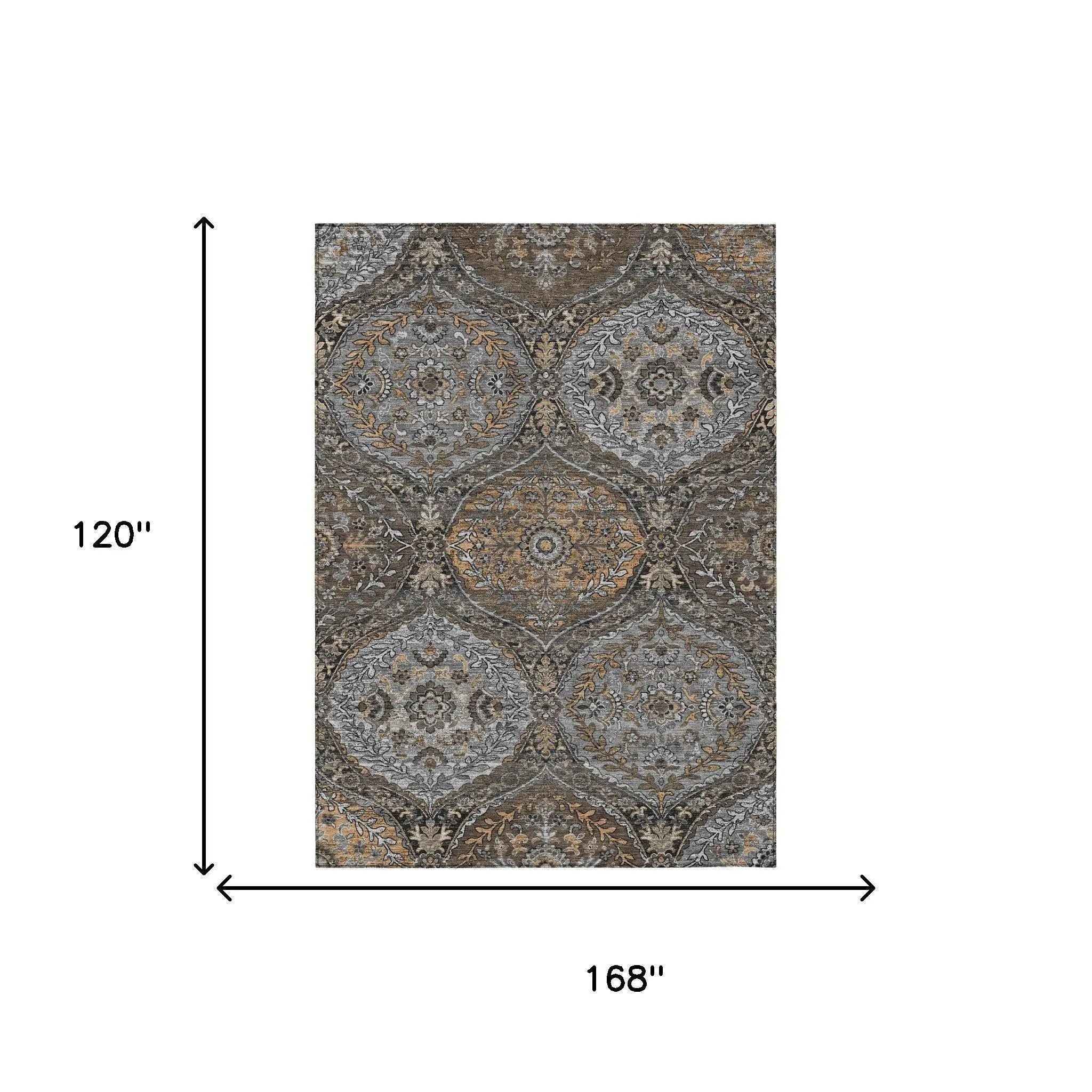 10' X 14' Gray And Brown Ogee Washable Indoor Outdoor Area Rug Homeroots Outdoor