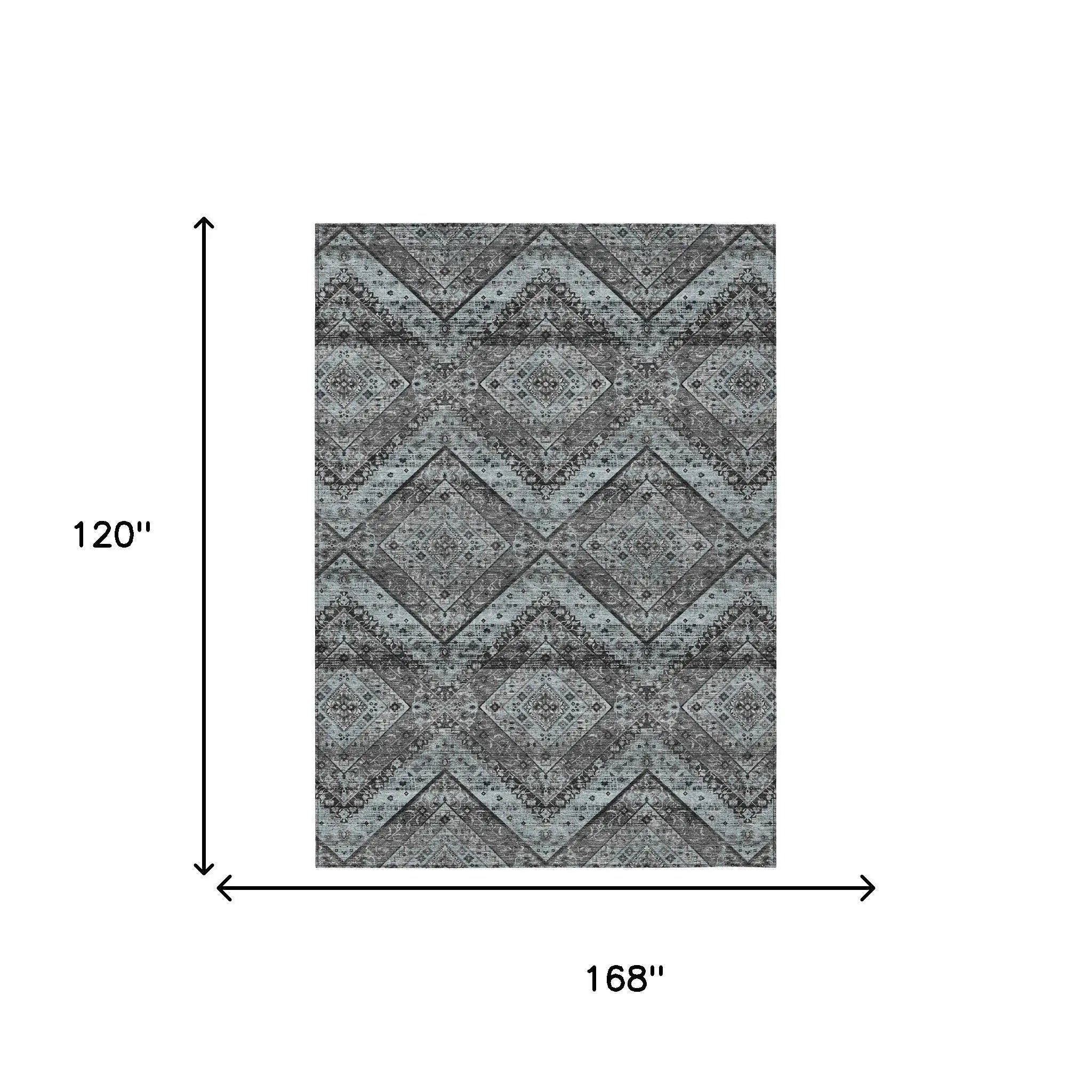 10' X 14' Gray And Brown Tribal Washable Indoor Outdoor Area Rug Homeroots Outdoor