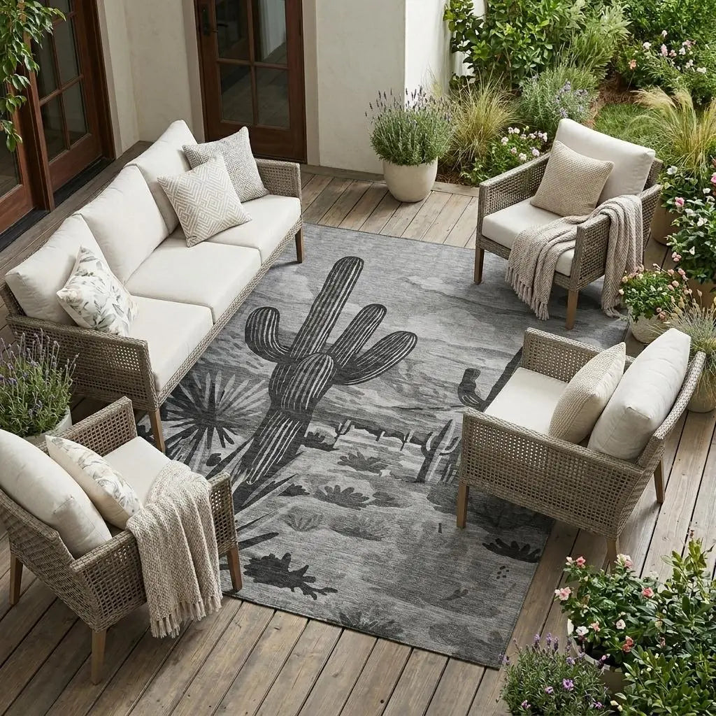 10' X 14' Gray And Charcoal Trees Washable Indoor Outdoor Area Rug Homeroots Outdoor