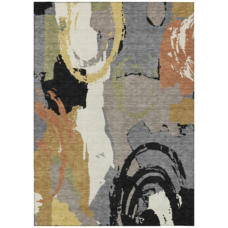 10' X 14' Gray And Copper Abstract Washable Indoor Outdoor Area Rug Homeroots Outdoor