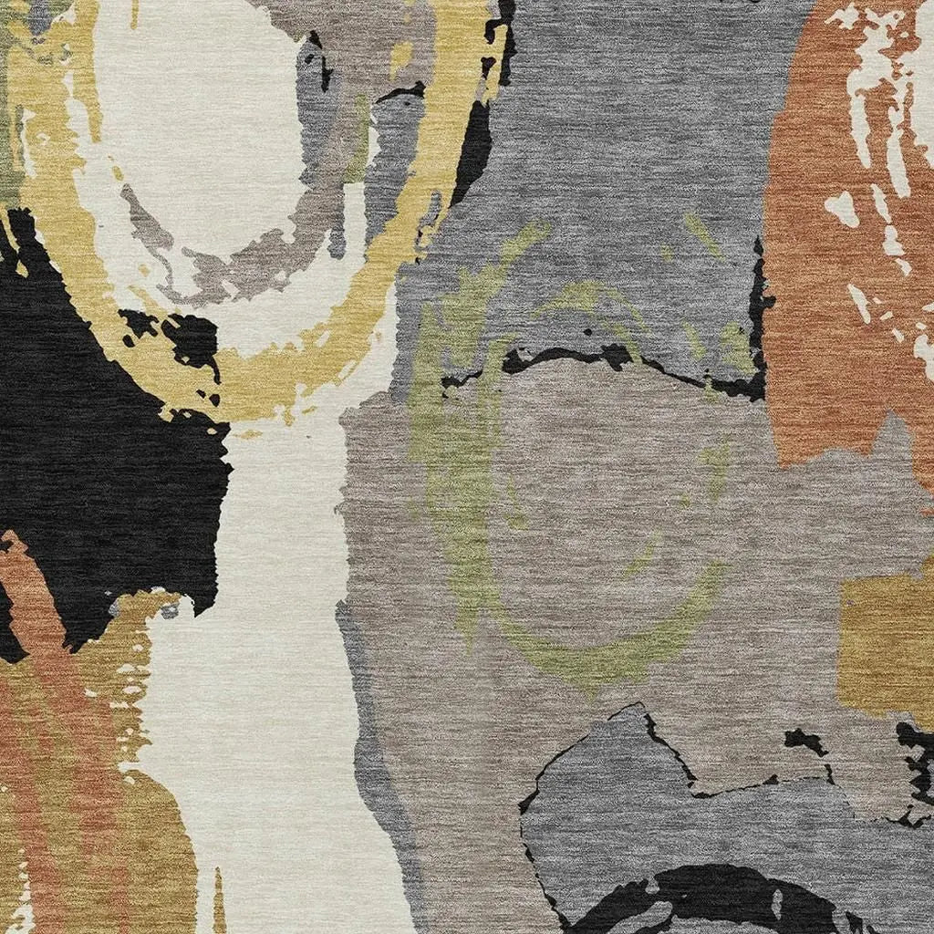 10' X 14' Gray And Copper Abstract Washable Indoor Outdoor Area Rug Homeroots Outdoor