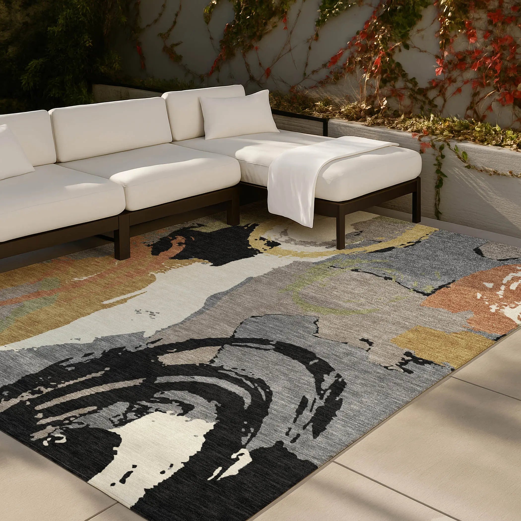 10' X 14' Gray And Copper Abstract Washable Indoor Outdoor Area Rug Homeroots Outdoor