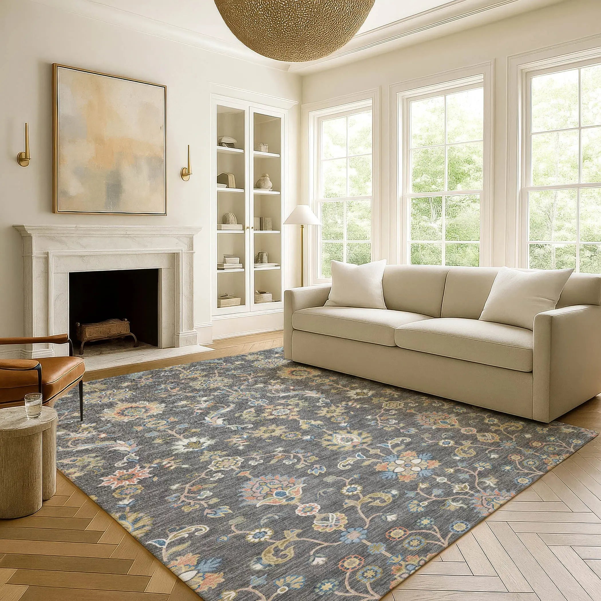 10' X 14' Gray And Denim Blue Abstract Washable Indoor Outdoor Area Rug Homeroots Outdoor